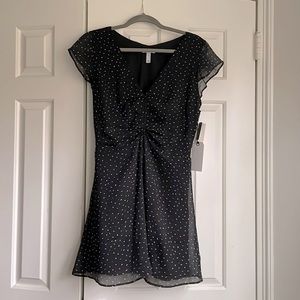 Leith Medium Black Mini Dress with White Sketched Dots